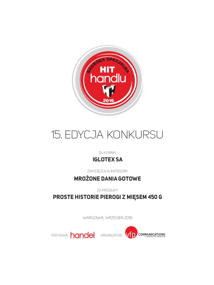 Nagroda Specjalna Hit Handlu 2016 dla Prostych Historii
