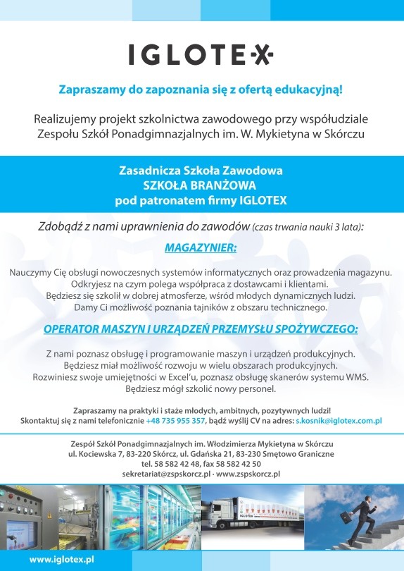 Porozumienia o współpracy ZSP w Skórczu oraz firmy IGLOTEX