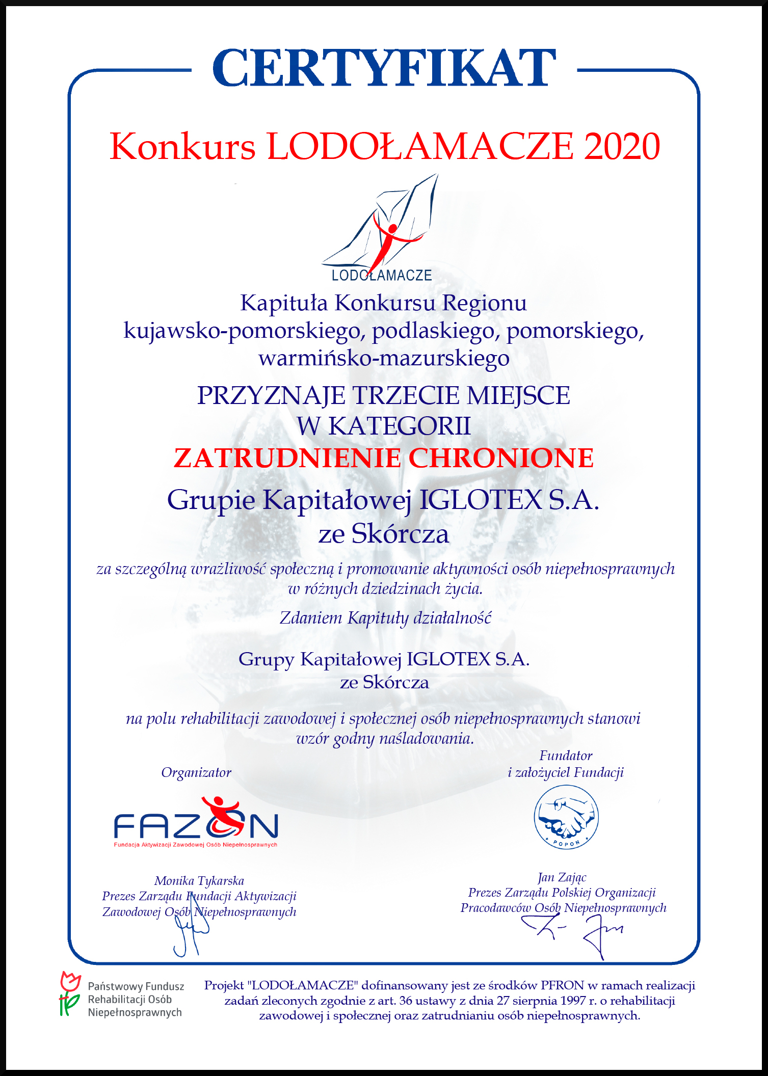 Iglotex nagrodzony w konkursie Lodołamacze 2020